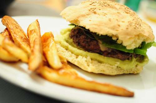 chip primer plano, hamburguesa, comida, carne, papas fr