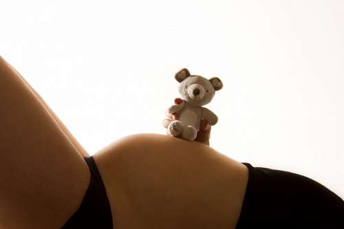 embarazo Mujer embarazada con oso de peluche 