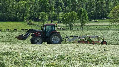 Tractor y cosechadora trabajando en el campo