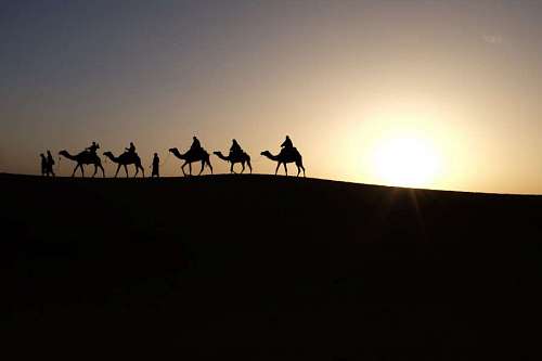 camello Personas a Camello Recorriendo el Desierto al Atardecer
