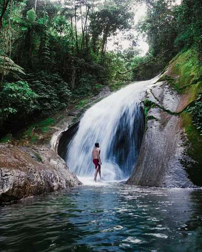 selva Hombre en una cascada perdida en Resende, Brasil