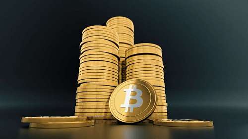 cadena Pila de monedas de bitcoin, concepto criptomonedas