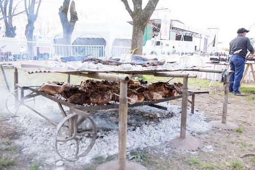 Gaucho argentino preparando un asado en el campo