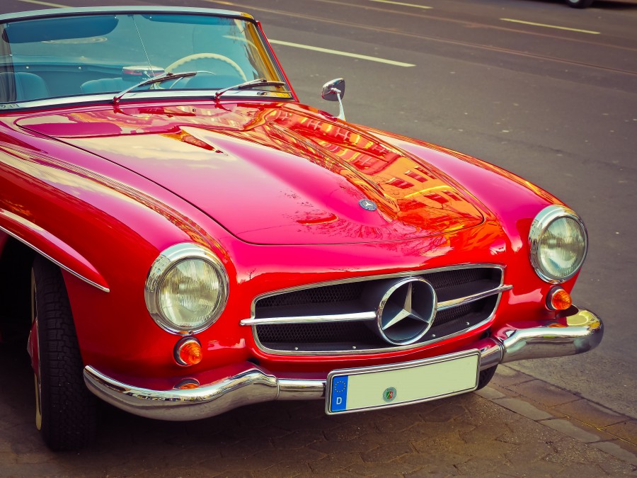 Mercedes Benz, auto, coche, carro, descapotable, deportivo, insignea, simbolo, rojo, antiguo, retro, coleccion, lujo, 