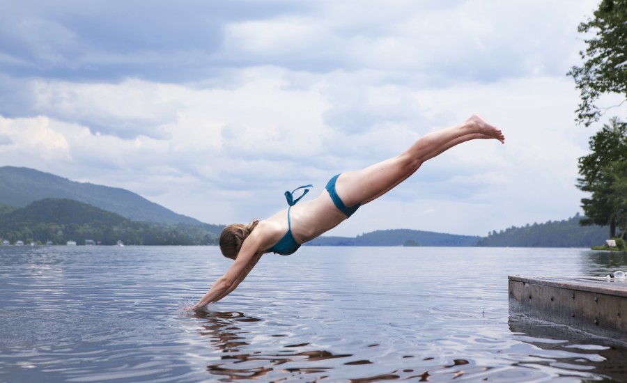 clavado, natacion, lago, nadar, deportes, mujer, joven, una persona, aire libre, exterior, paisaje, 