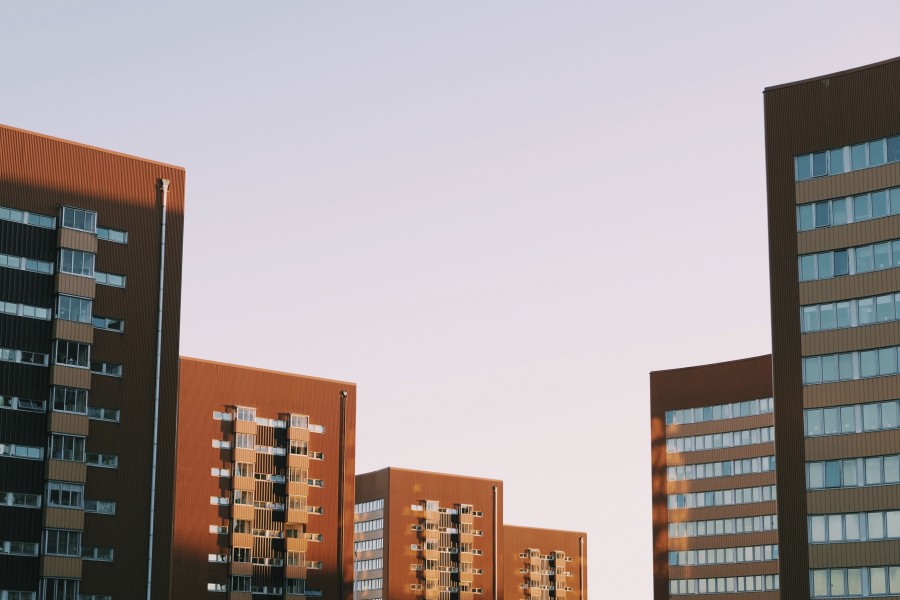 edificio, edificios, ciudad, atardecer, arquitectura, moderno, frente, fachada, urbano, 