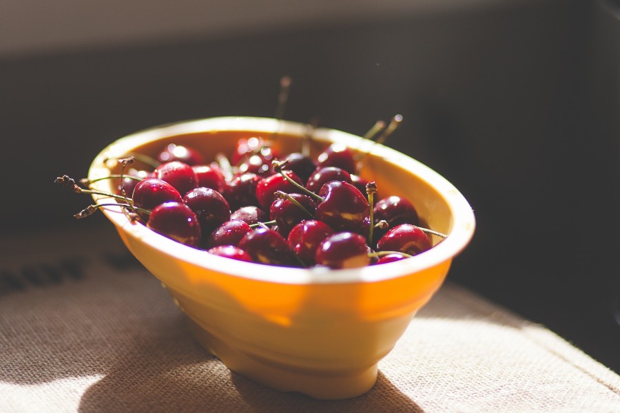 comidas, plato,cereza, cerezas, frutas, dulce, rojo, 