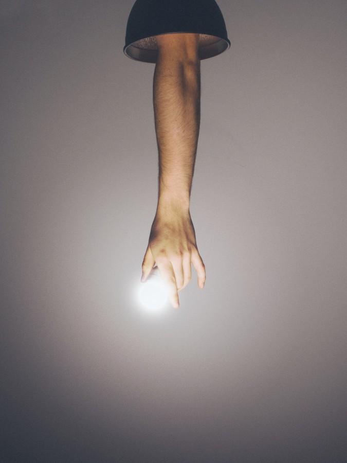 concepto, idea, lampara, noche, cambiar, brazo, iluminacion, electricidad, creatividad, creativo, 