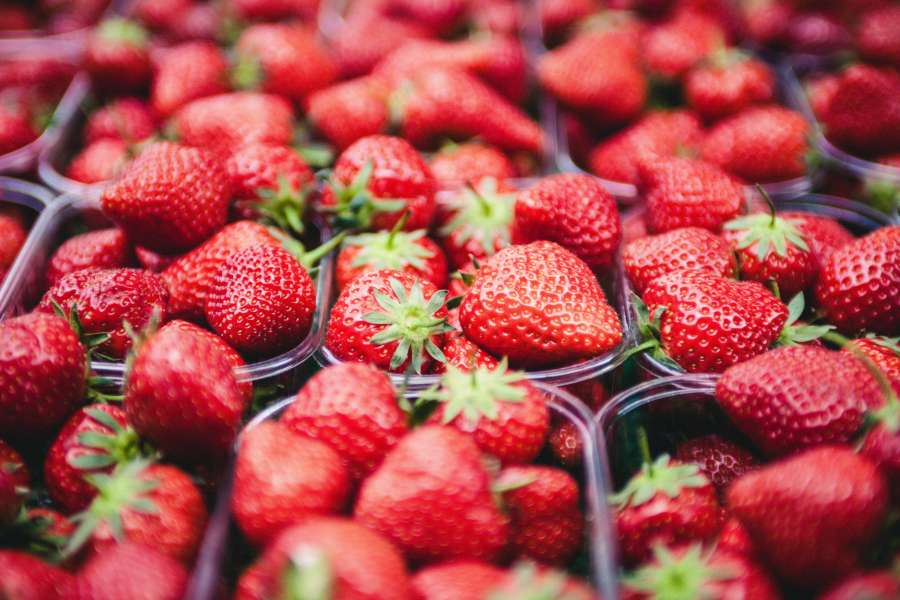 frutillas, frutas, caja, venta, rojo, fresco, 