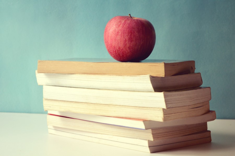 educacion, manzana, frutas, libro, libros, concepto, escuela, colegio, 