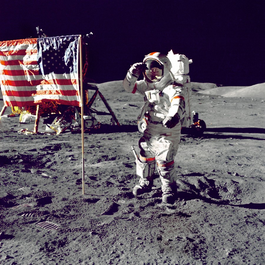 astronauta, luna, alunizaje, bandera, conquista, espacio, exterior, espacial, hombre, traje, 