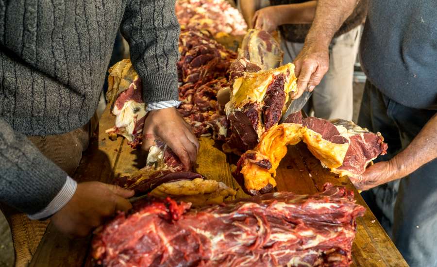Argentina, Asado, Carne, Comida, Tipico, Patagonia, Vaca, Res, Animal, Faena, Cuchillo, Gente, Trabajo, Profesion, Carniceria, Campo, Escena rural, Produccion, Ganado, Porcion, 
