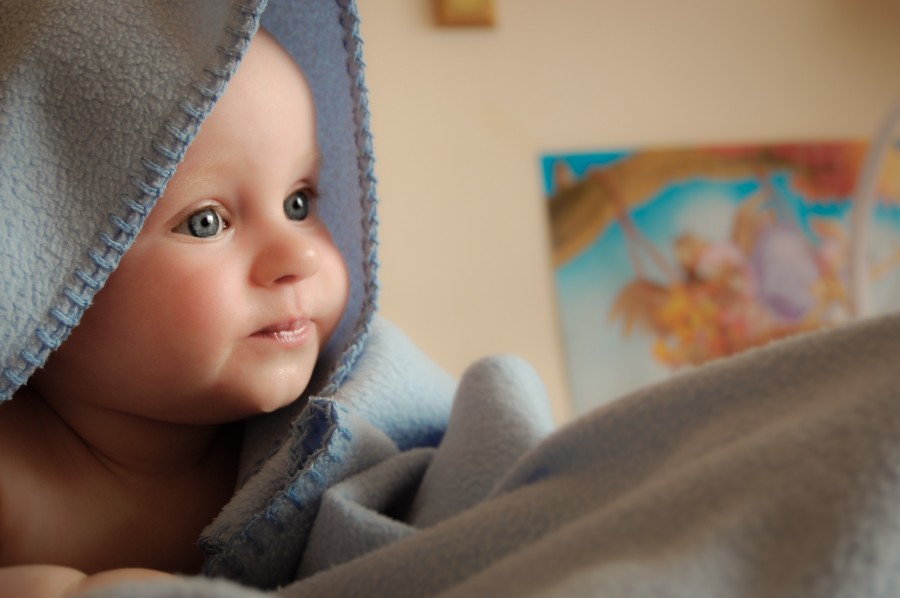 bebe, niñez, rostro, tranquilidad, interior, manta, mirada, 6 meses, 