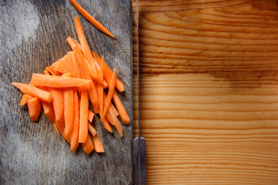 tabla, cuchillo, comidas, cocinar, vegetal, zanahoria, cortado, tiras, 