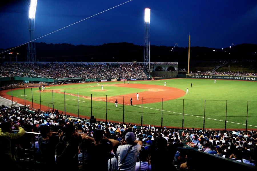 estadio, noche, baseball, juego, gente, tribuna, espectador, deportes, 