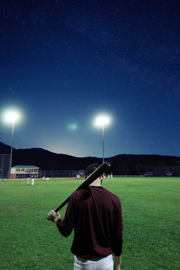 bate, baseball, juego, deportes, hombre, joven, jugador, jugar, noche, campo, iluminado, 
