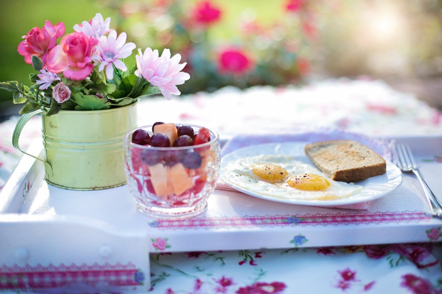 desayuno, huevos fritos, comidas, huevo, los alimentos, placa, saludable, brindis, deliciosa, fresco, proteína, por la mañana, comidas y bebidas, ensalada de frutas, tostada, pan, salvado, integral, flores, decoracion