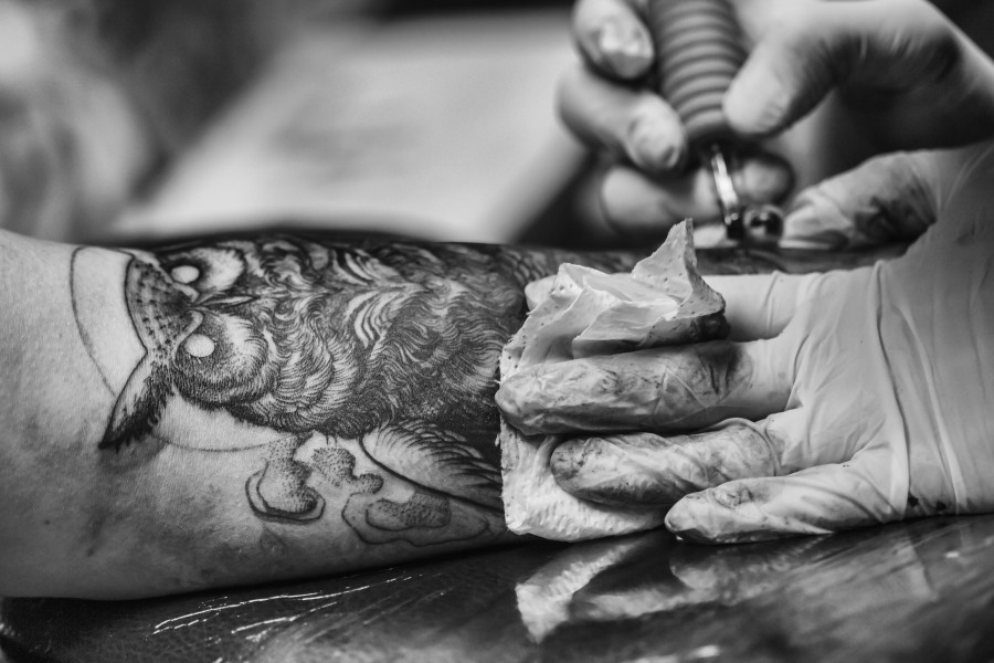 lechuza, tatuaje, ave, decoración, decorativas, diseño, dibujo, pluma, animales, símbolo, tribales, vintage, artista , fotos gratis,  imágenes gratis, tatuador, tatuando, cliente, brazo, blanco y negro 