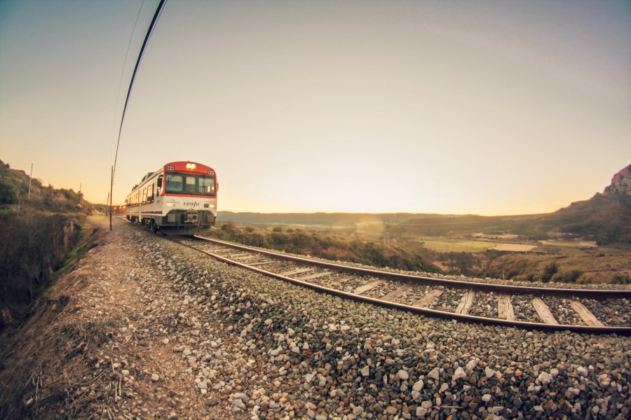 tren, transporte, atardecer, via, vias, viajar, movimiento, maquinaria, locomotora,