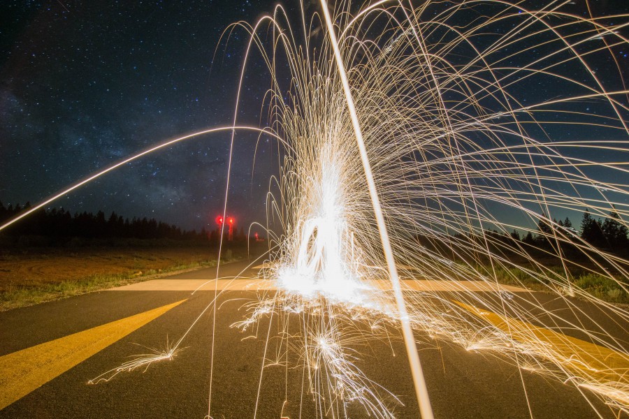 ruta, carretera, chispa, chispas, luz, concepto, iluminado, rayo, rayos, noche, nocturno, 