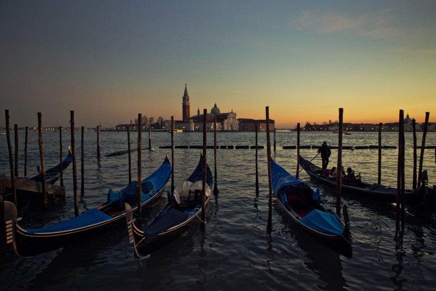italia, venecia, atardecer, ocaso, puesta de sol, europa, gondola, gondolas, paisaje, 