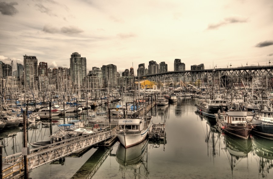 ciudad, hdr, urbano, darsena, rio, barcos, nadie, Vancouver, Canada