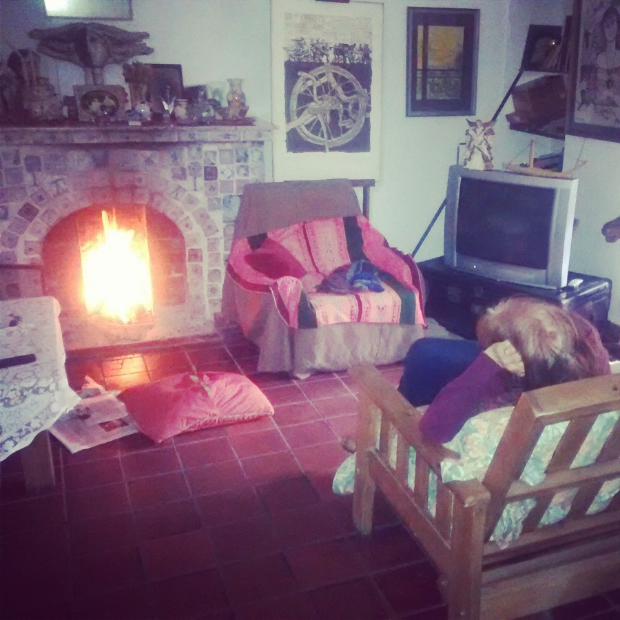 chimenea, hogar, calor, leña, fuego, una persona, gente, relax, anciano, anciana, mayor, sofa, sillon, living, 