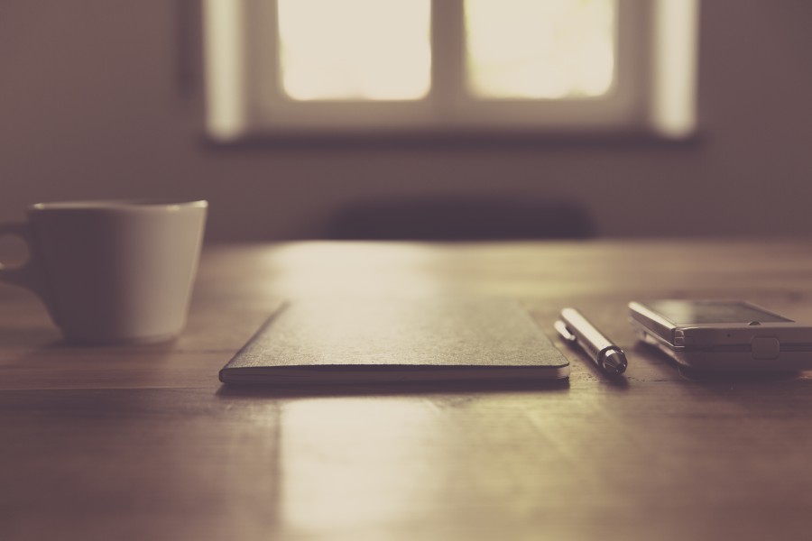 anotador, escritorio, café, taza, agenda,