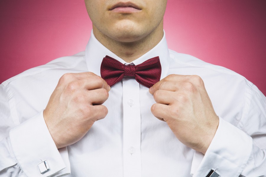 pajarita, camisa de vestir, gemelos, moda, caballero, individuo, hombre, manos, gente, modelo, elegante, moño, rojo, 