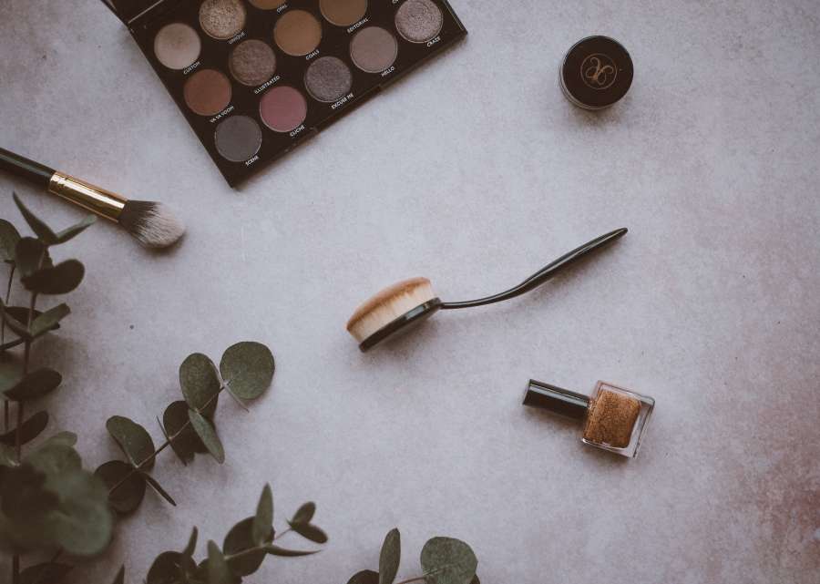Flatlay, maquillaje, pincel, esmalte de uñas, Topdown, cosmética, estilo