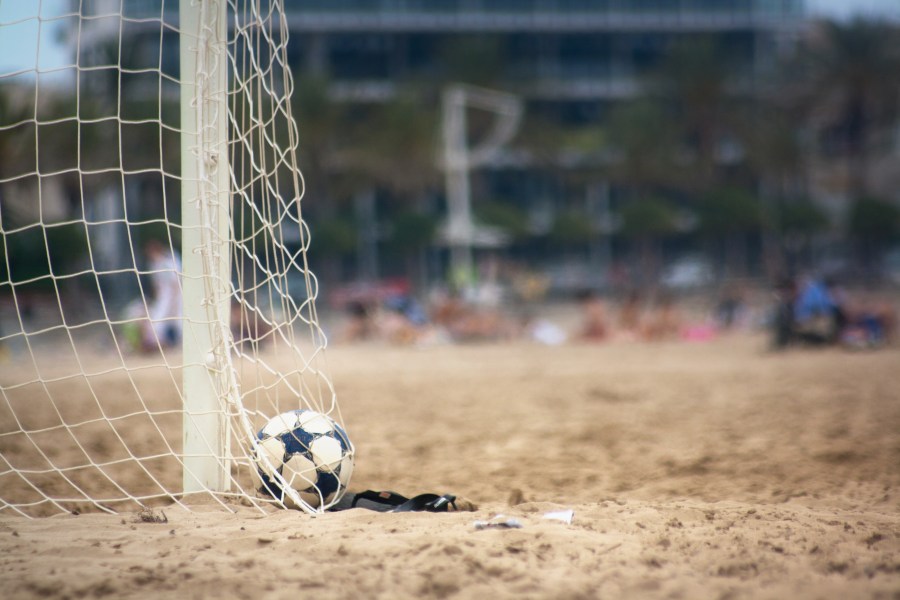 futbol, deporte pelota, arco, red, gol, arena, vista de frente, soccer, beach, playa