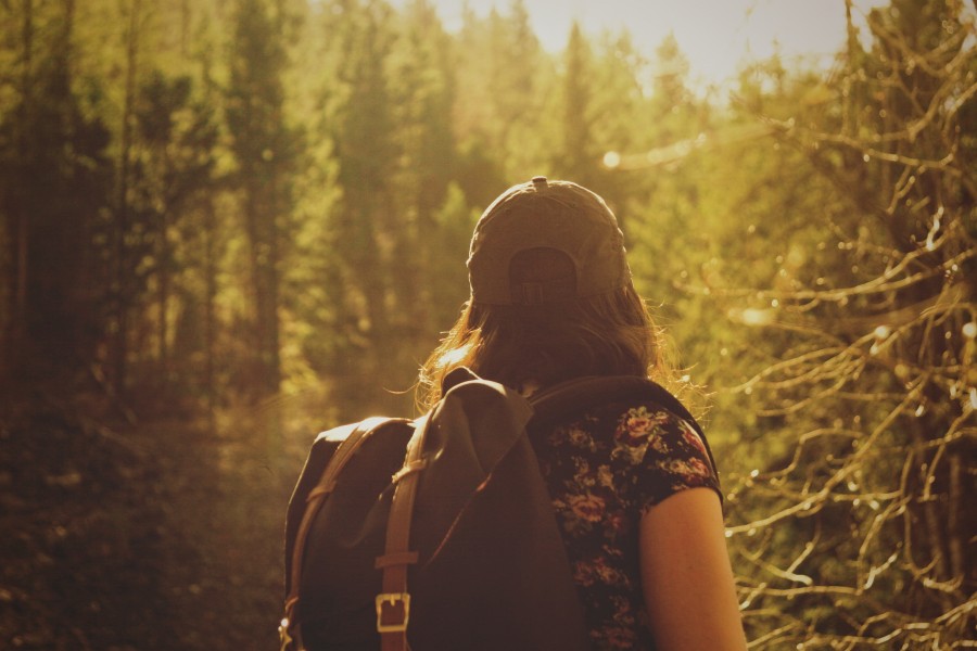 trekking, senderismo, deportes, equilibrio, arbol, bosque, paisaje, naturaleza, una persona, gente, hombre, vacaciones, viajar, viaje, mujer, joven, mochila, fondos de pantalla hd, fondos de pantalla 4k