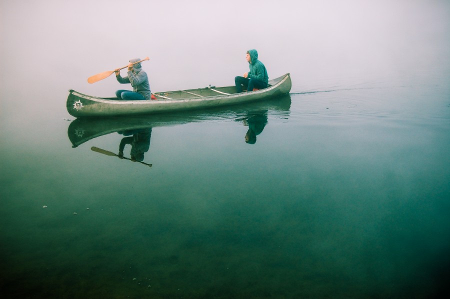 canoa, dos personas, rio, gente, remar, remo, laguna, bote, 