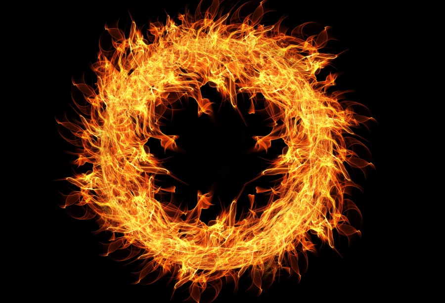 fuego, incendio, aro, circulo, fondo negro, ilustracion, nadie, 