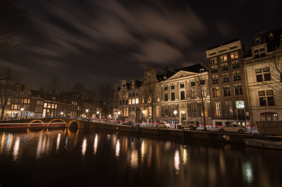 Amsterdam, holanda, ciudad, noche, rio, urbano, europa, 
