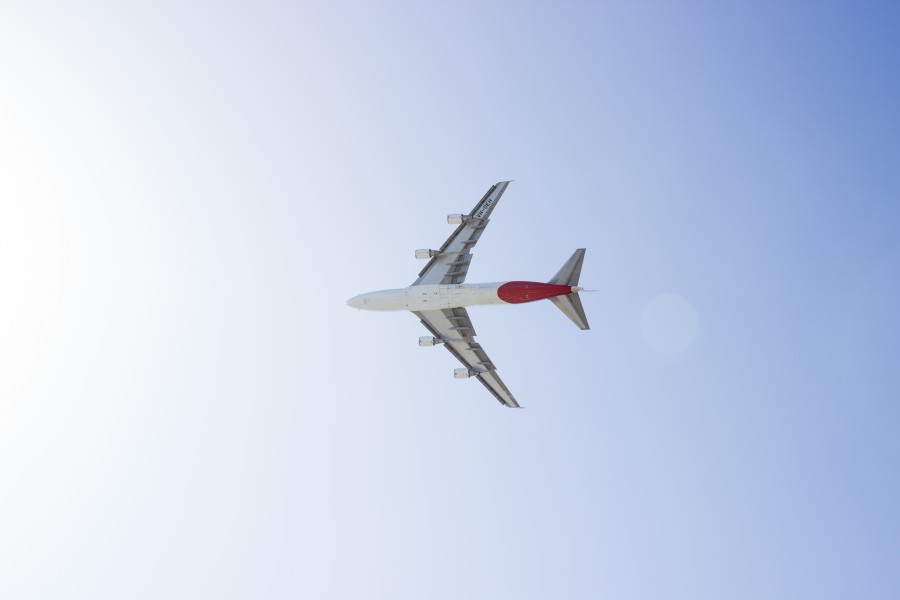 avion, comercial, volando, vista de abajo, cielo, viajar, viaje, 