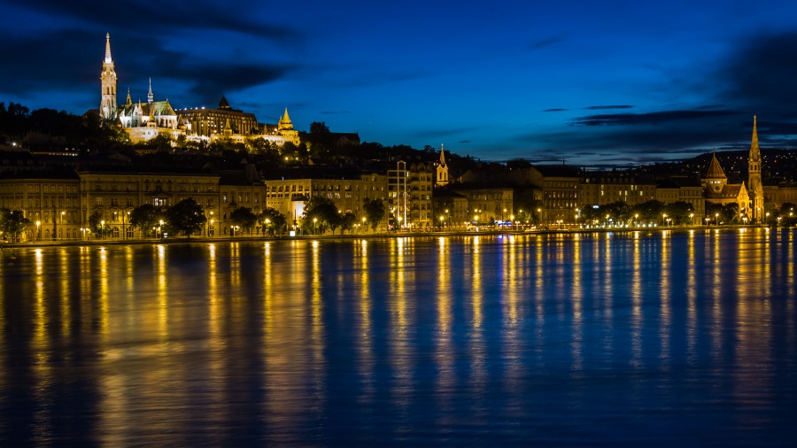 budapest, rio, noche, ciudad, iluminado, danubio, europa, 