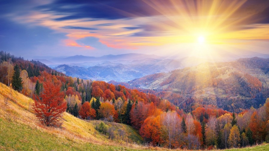 paisaje, dia, atardecer, rayo de sol, otoño, aire libre, exterior, montaña, nadie, naturaleza, 