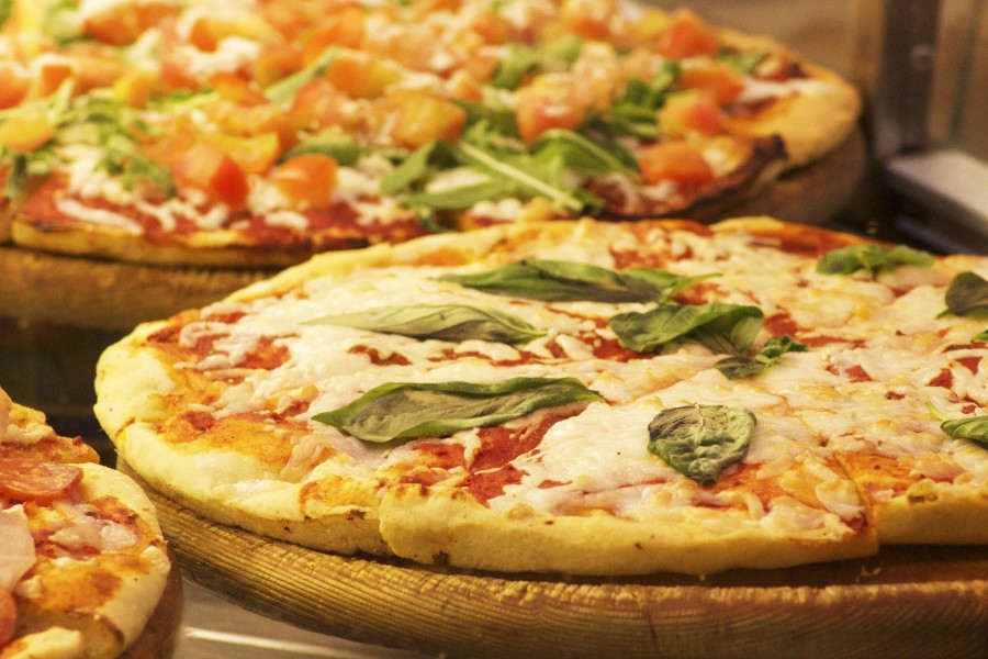 pizza, comidas, italiano, primer plano, queso, muzzarela, albahaca, 