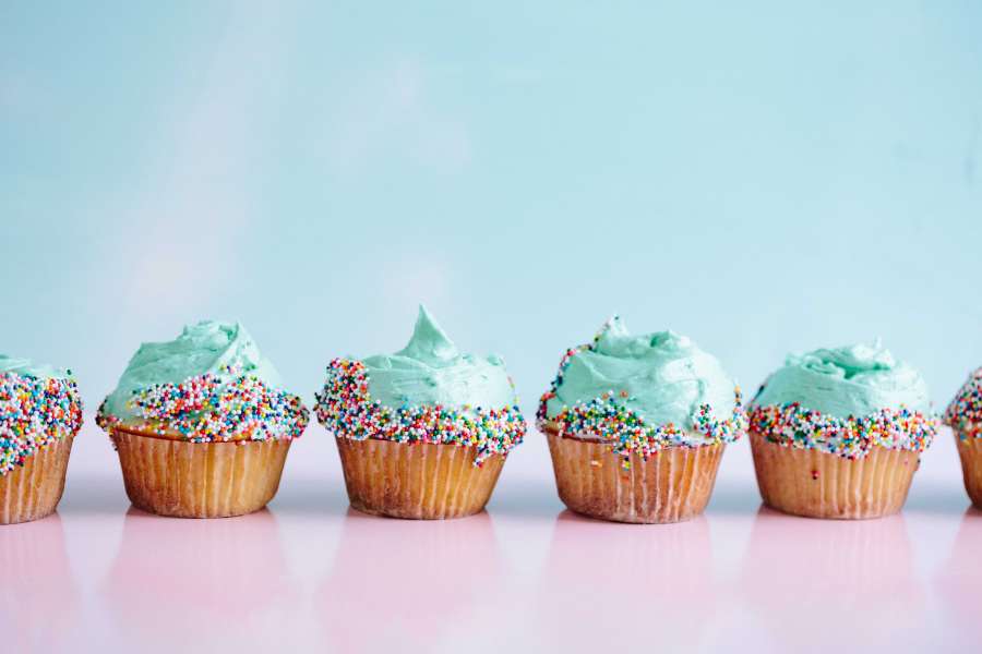 Cupcakes, comidas, postre, fila, muchos, pasteleria, sabor, dulce, celeste, grana, tortas, 