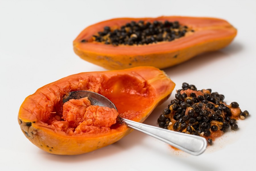papaya, frutas, tropical, fondo blanco, comidas, semillas, 