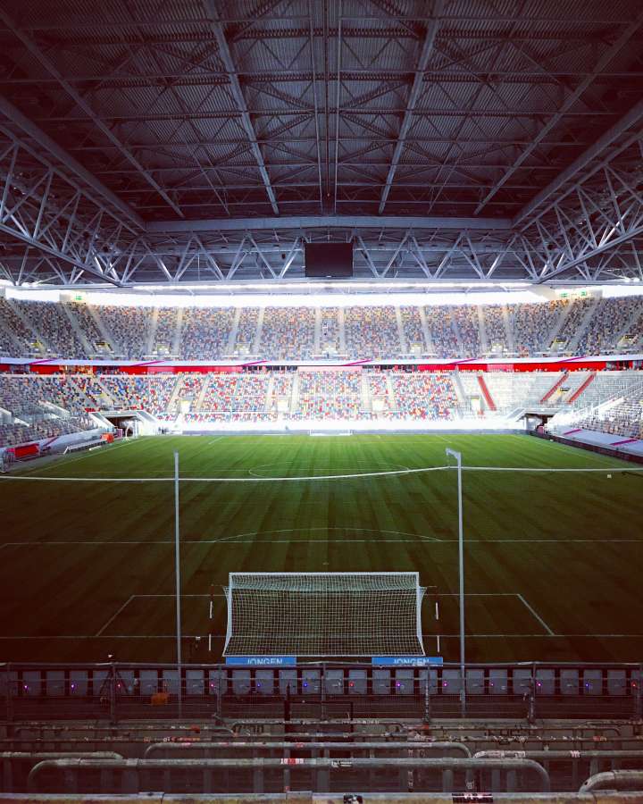 estadio, futbol, deportes, arco, porteria, iluminado, noche, 