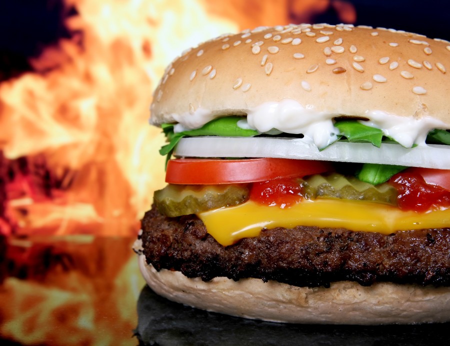 hamburguesa, queso, fuego, concepto, comida rapida, carne, plato, comidas, queso cheddar, 