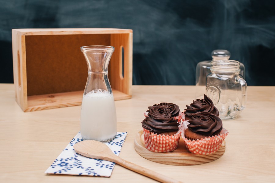 interior, bebida, leche, lacteo, cupcake, magdalena, comidas, botella, vidrio, 