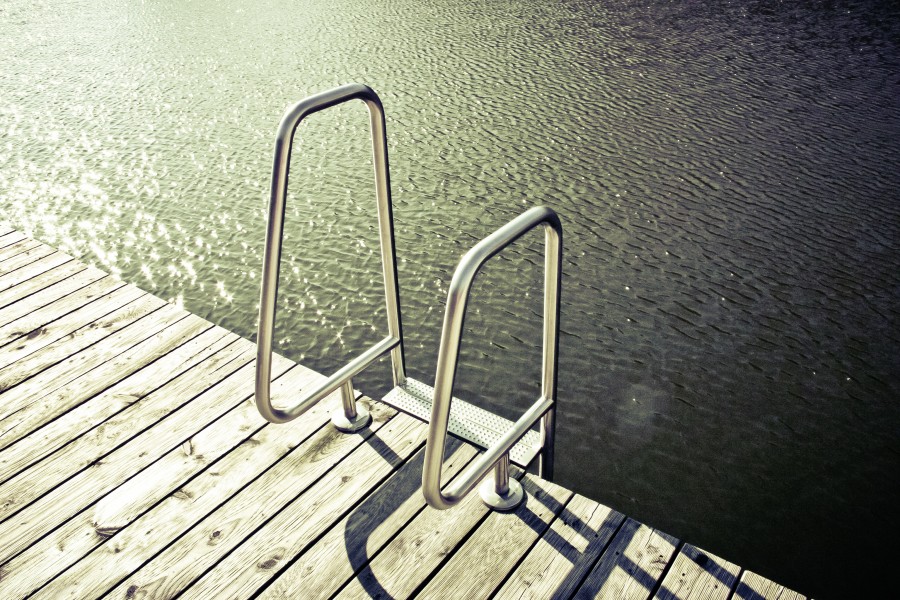 costa, mar, rio, agua, escalera, verano, concepto, deck, nadie, 