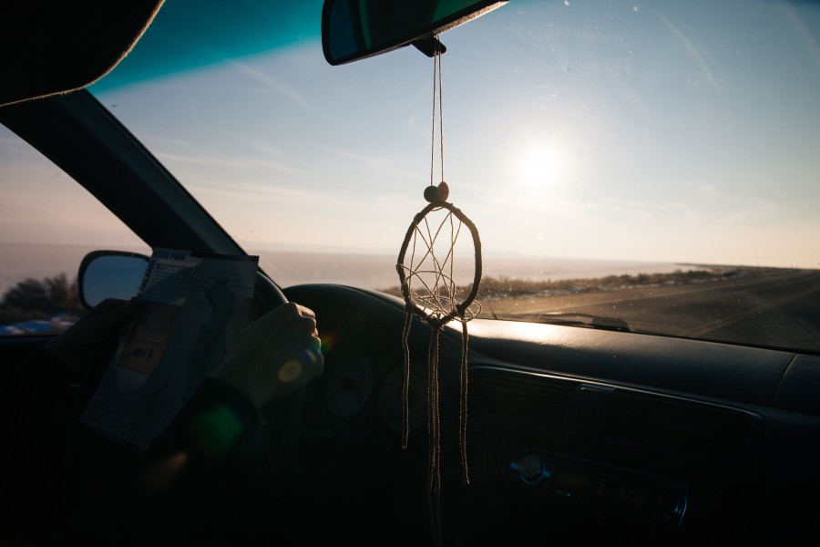 amuleto, auto, coche, carro, atardecer, ocaso, puesta de sol, vacaciones, viajar, viaje, Atrapa sueos, concepto, nadie, 
