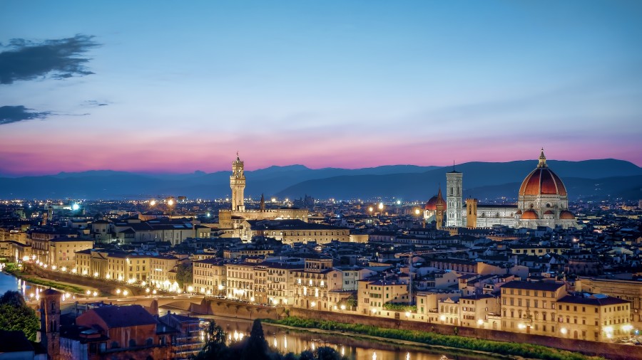 italia, florencia, europa, ciudad, paisaje, urbano, noche, nocturno, iluminado, ciudad, 