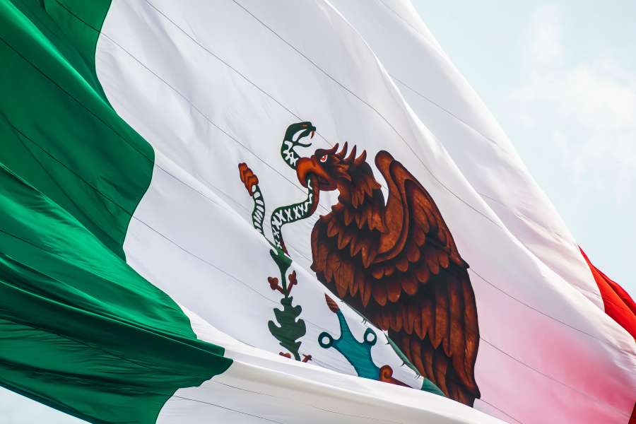 bandera, mexico, escudo, aguila, detalle, viento, simbolo