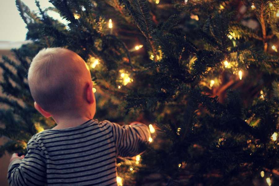 Celebración, Navidad, diciembre, decoración, tradición, Navidad, feliz, adornos, adornos navideños, copia espacio, decoración navideña, Navidad, felicidad, estacional, hermoso, brillo, niño, niño, bebé, árbol, interior,
