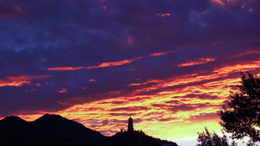 atardecer, japon, asia, paisaje, arquitectura, puesta de sol, 